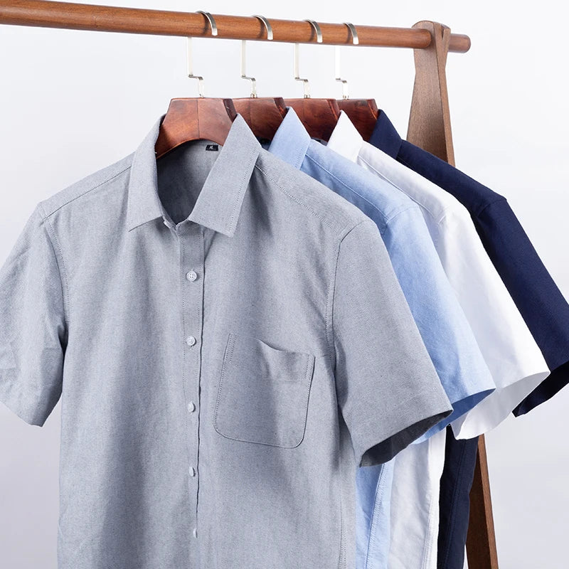 Plus Size 5XL-M Men's Short Sleeve Shirt Summer High-Quality Cotton Business Lapel Shirt New Casual Non Ironing Slim Solid Color