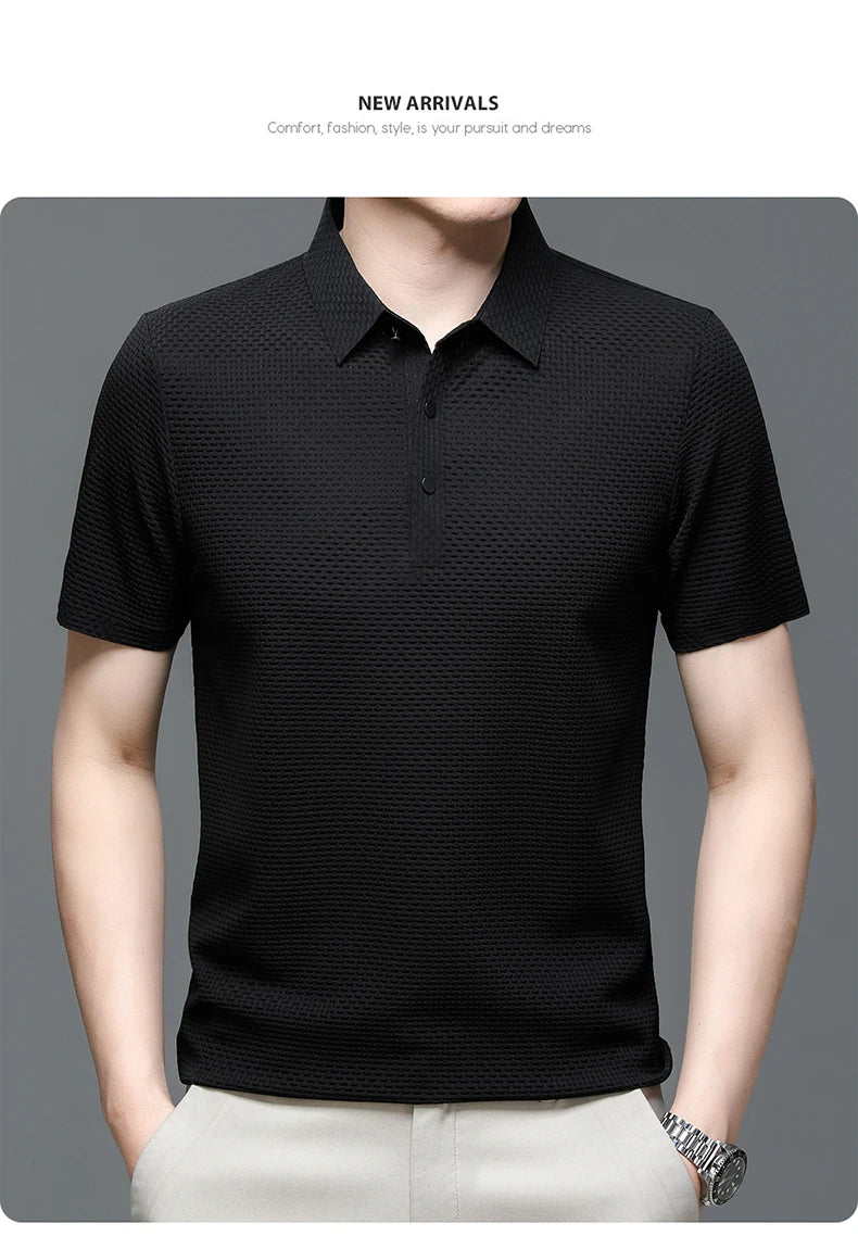 Asian Sizes Golf shirt Summer New Men's Lop-up Hollow Short-sleeved Polo Shirt Ice Silk