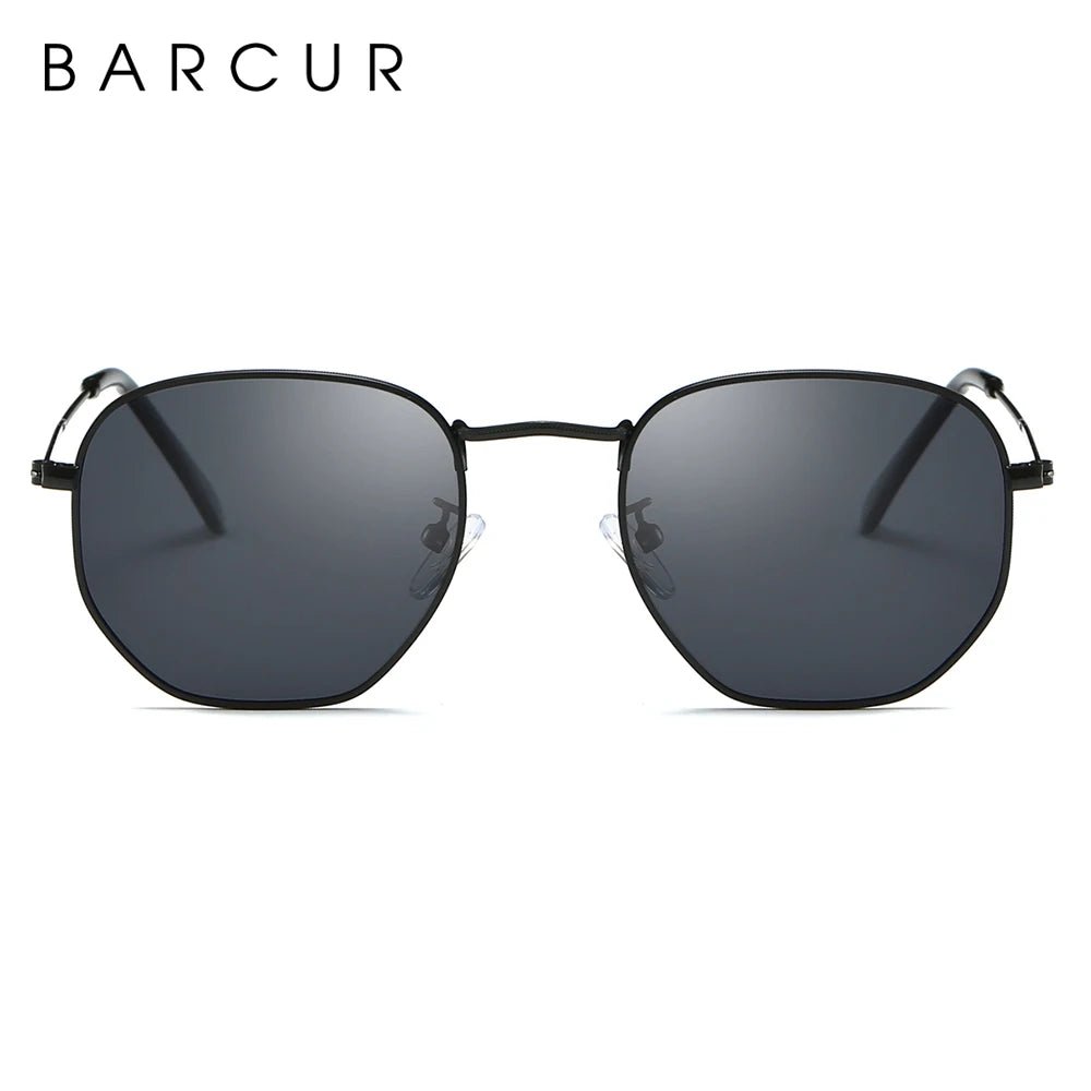 BARCUR Classic Retro Reflective Sunglasses Man Hexagon Sunglasses Metal Frame Eyewear Sun Glasses With Box Oculos De Sol gafas