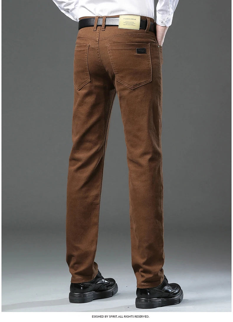 Classic Style 3 Colors Autumn Men's Slim Brown Jeans High Quality Business Casual High Stretch Denim Pants Male Brand Trousers