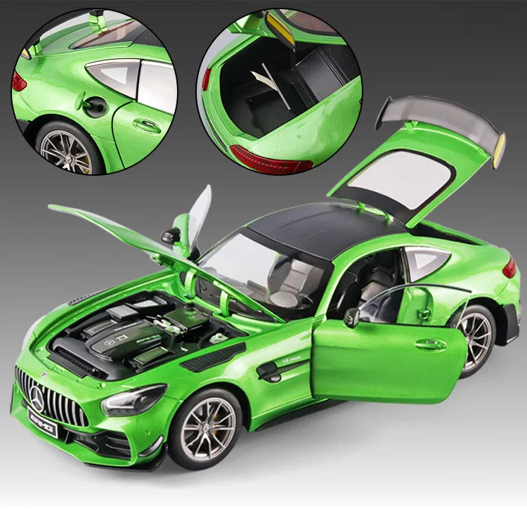 Large 1/18 Mercedes Benz AMG Gtr Model Car Metal Diecasts Vehicle Collectable Hobbies Sound & Light Miniature Toy For Boys Child