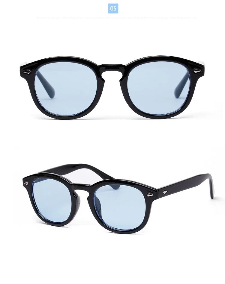 Classic Johnny Depp Round Sunglasses Women Retro Rice Nail Small Oval Sun Glasses Men TONY Blue SunGlasses Ocean Lens UV400