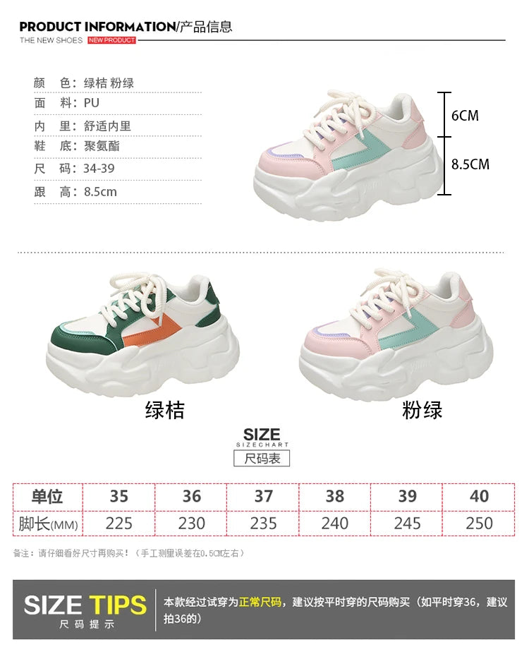 New Fashion High Platform Sneakers Women Spring Autumn Lace Up Comfort Ventilate Wedges Height Increasing Shoes Footwear