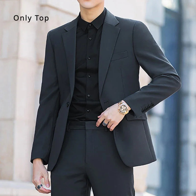 S-6XL Men's Business Casual Blazer Korean Trend Slim Fit Solid Color Suit Jacket Elegant Luxury Blazers Single Top Groom Wedding