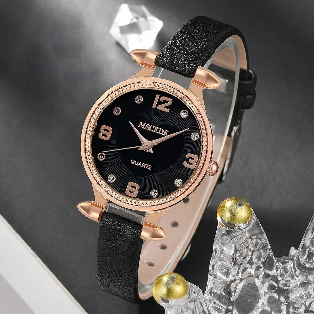 2PCS Set Women Fashion Casual Leather Watches Quartz Wristwatches & Ladies Old Flower Wallet Card Bag Dress Clock Montre Femme