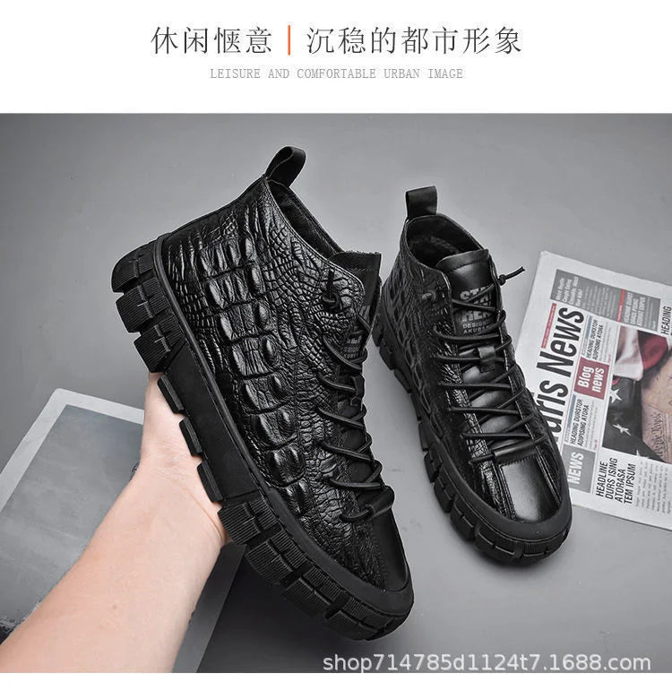 Autumn Shose Men Casual Tennis Sports Shoes 2022 New Boots Crocodile Pattern Styles Cotton Warm Korean High Sapatillas Hombre