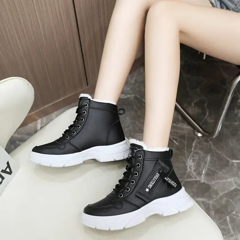 2023 New Winter Thick-soled Women Sneakers Warm Plus Velvet Cotton Shoes Large Size 42 Height-increasing Platform Women's Shoes