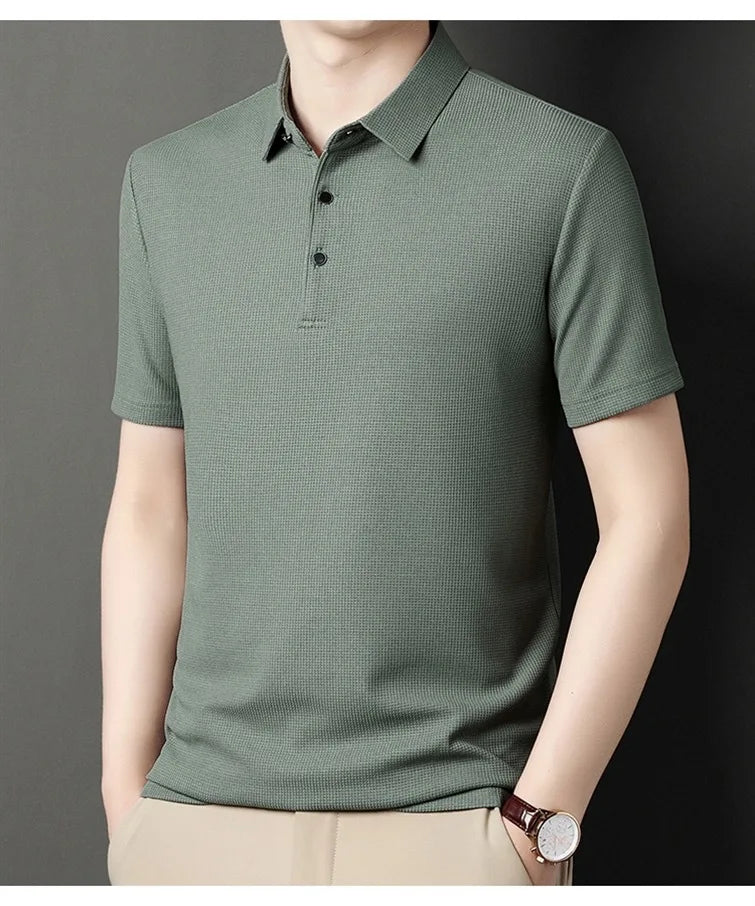 Summer Men's Short Sleeved Lapel T-Shirt Solid Color POLO Shirt Loose Top