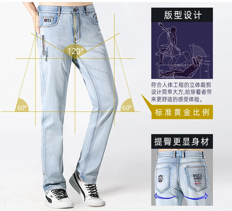 Bruce&Shark 2024 New Summer Men's Jeans Stretch Cotton Straight Leg Jeans for Men Casual Fashion Denim Jeans man pants  8517