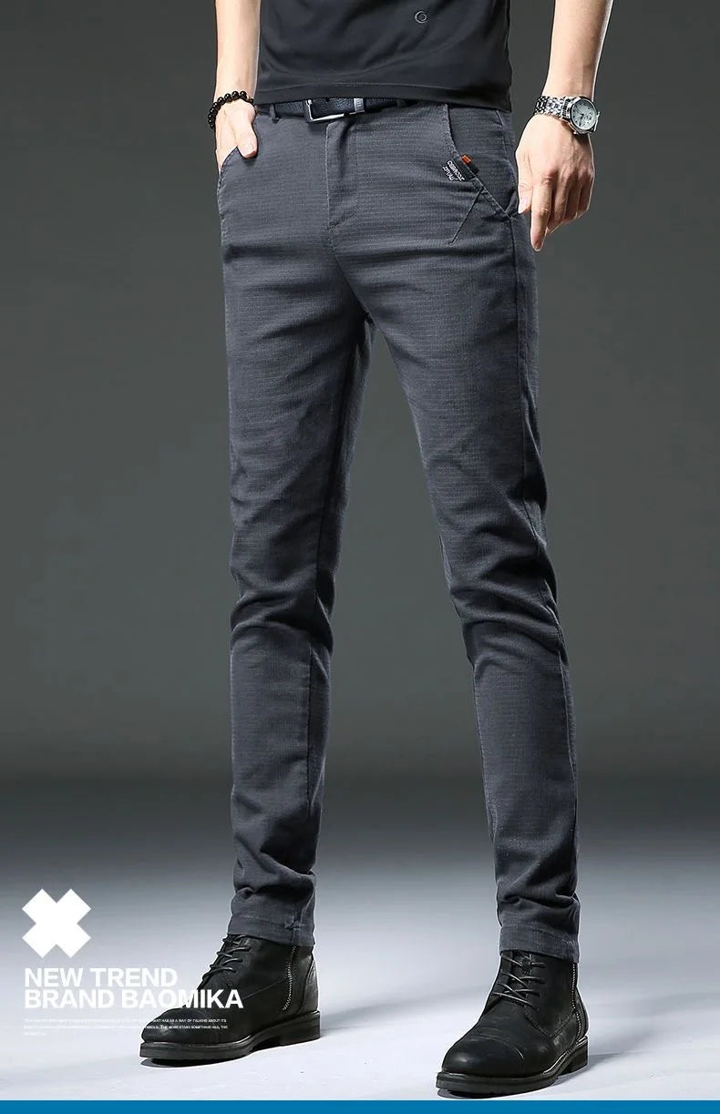 2023 Spring and Autumn New Classic Fashion Solid Color Elastic Jeans Men's Casual Slim Breathable High-Quality Small Feet Pants