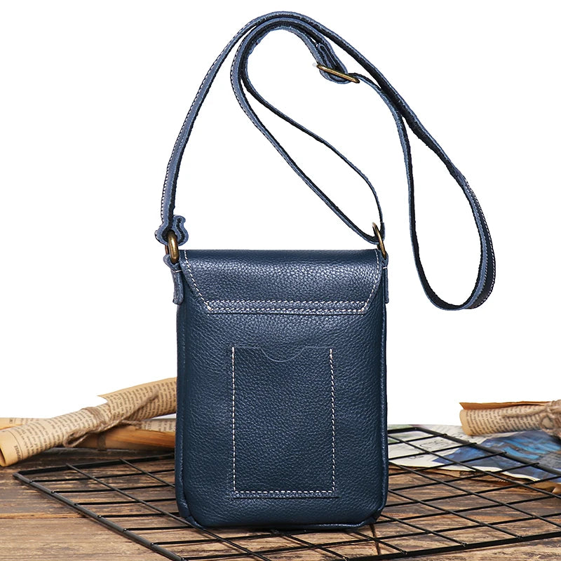 Crazy Horse Leather Small Vintage Sling Crossbody Bag Man Flap Locking Shoulder Bag Simple Men's Phone Key Pocket Bag