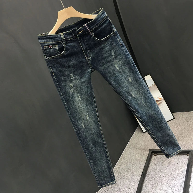 Spring Autumn Fashion Men's Jeans Skinny Washing Jeans Blue Stretch Classical pencil Pants Slim Fit Streetwear Men's Clothing