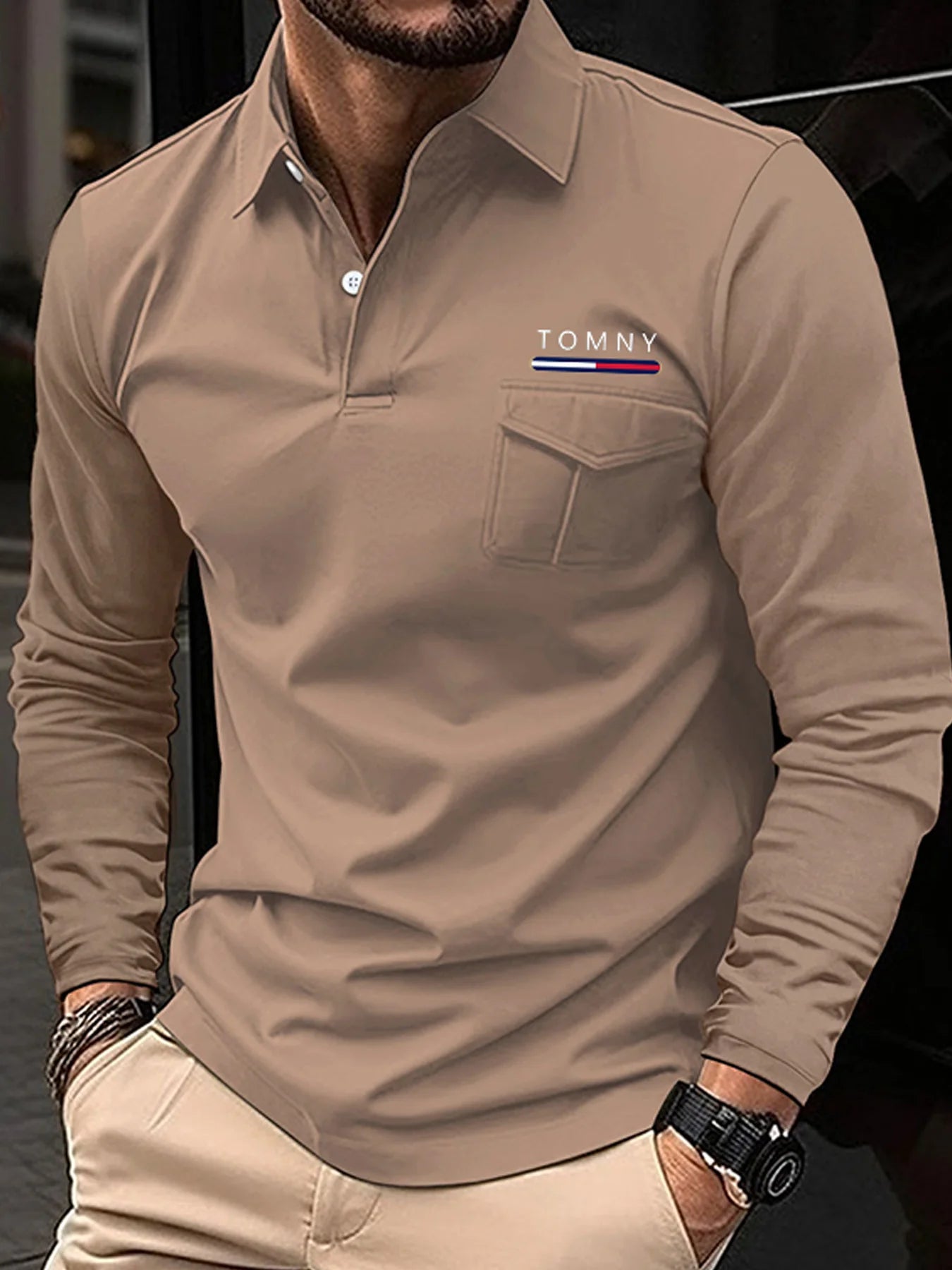 2024 Spring and Autumn Men's Long sleeved Polo Office Business Shirt Leisure Fitness Sports T-shirt High Quality Shirt