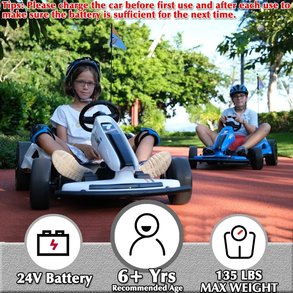 Sopbost Electric 24V Battery Powered Pedal Go Karts for 6+ Kids Adults Ride on Car Electric Vehicle Car Racing Drift Car