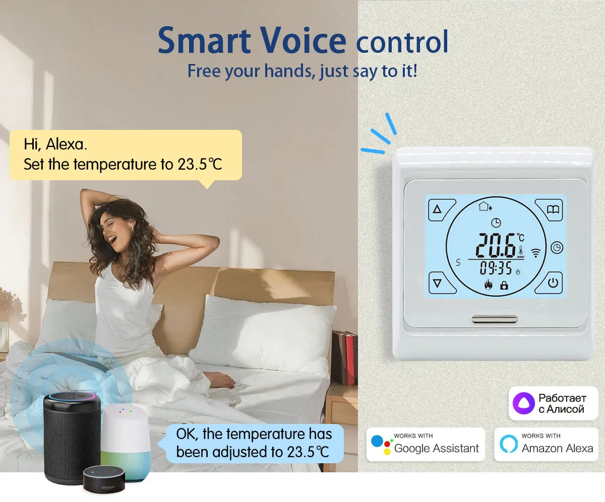 WiFi Tuya Water/Electric Floor Heating Thermostat Gas Boiler Smart Digital Temperature Control Tuya/Smart APP Alexa Google Voice