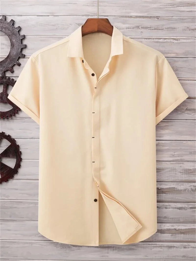 Summer men's solid color shirt Simple breathable Men's top Men's Hawaii outdoor shirt Loose cool and comfortable men's clothing