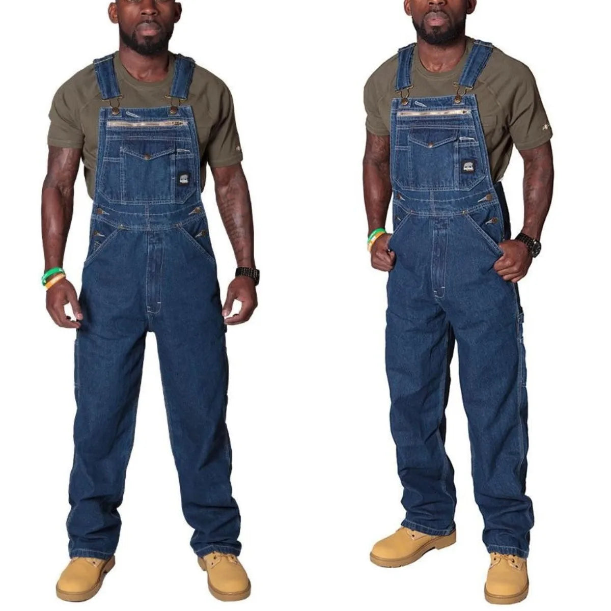 Kakan - New European and American Men's Shoulder Strap Jeans Men's Clothing, Blue Multi Pocket Torn Jumpsuit Long Jeans K34-722