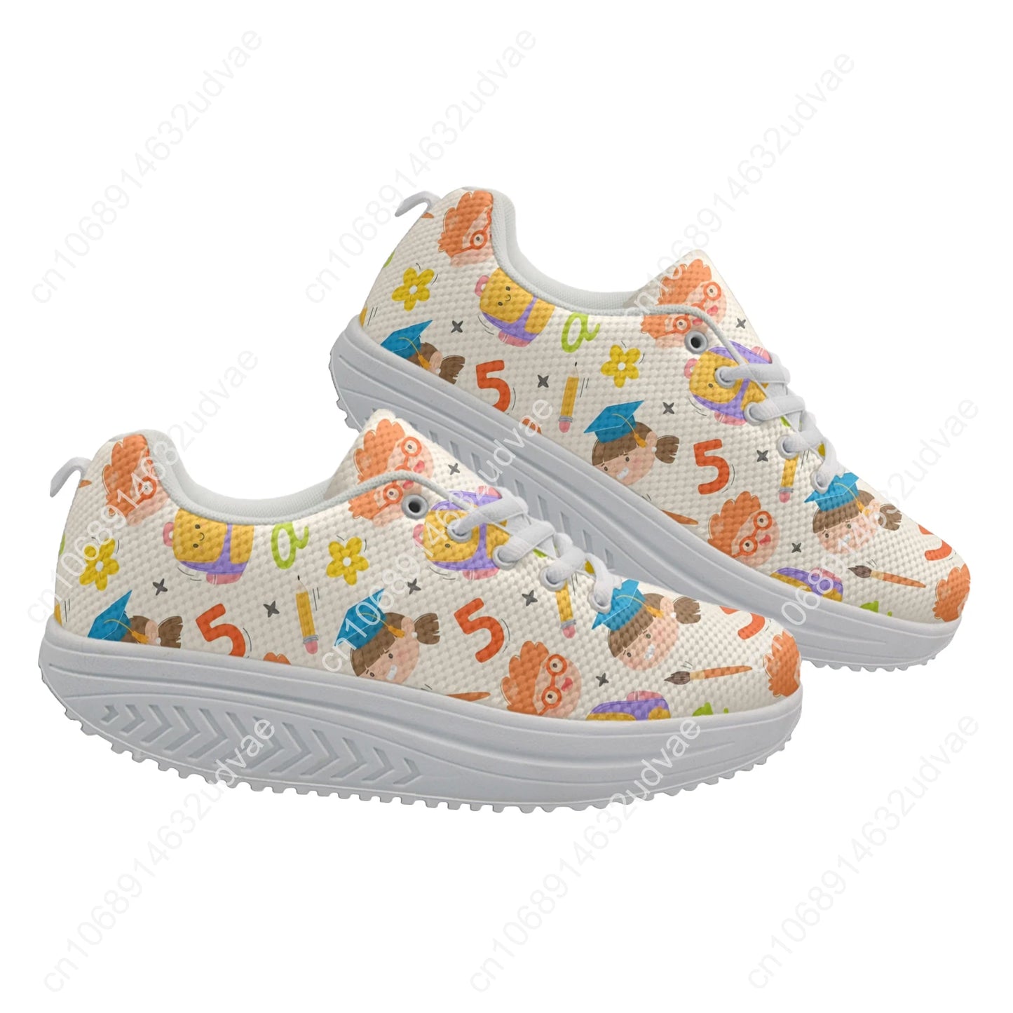 Teachers Day Gift Women's Shake Shose Cartoon Digital Printing Girls' Height Increasing Shoes School Shoes Zapatos