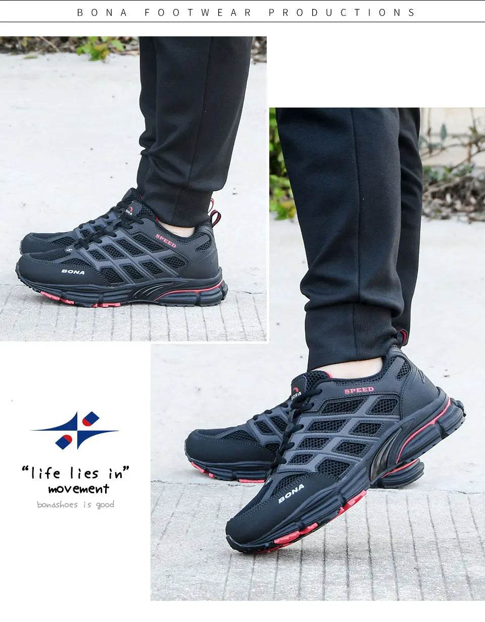 BONA 2023 New Most Popular Style Men Running Shoes Outdoor Walking Sneakers Comfortable Athletic Shoes Breathable mesh Men For S