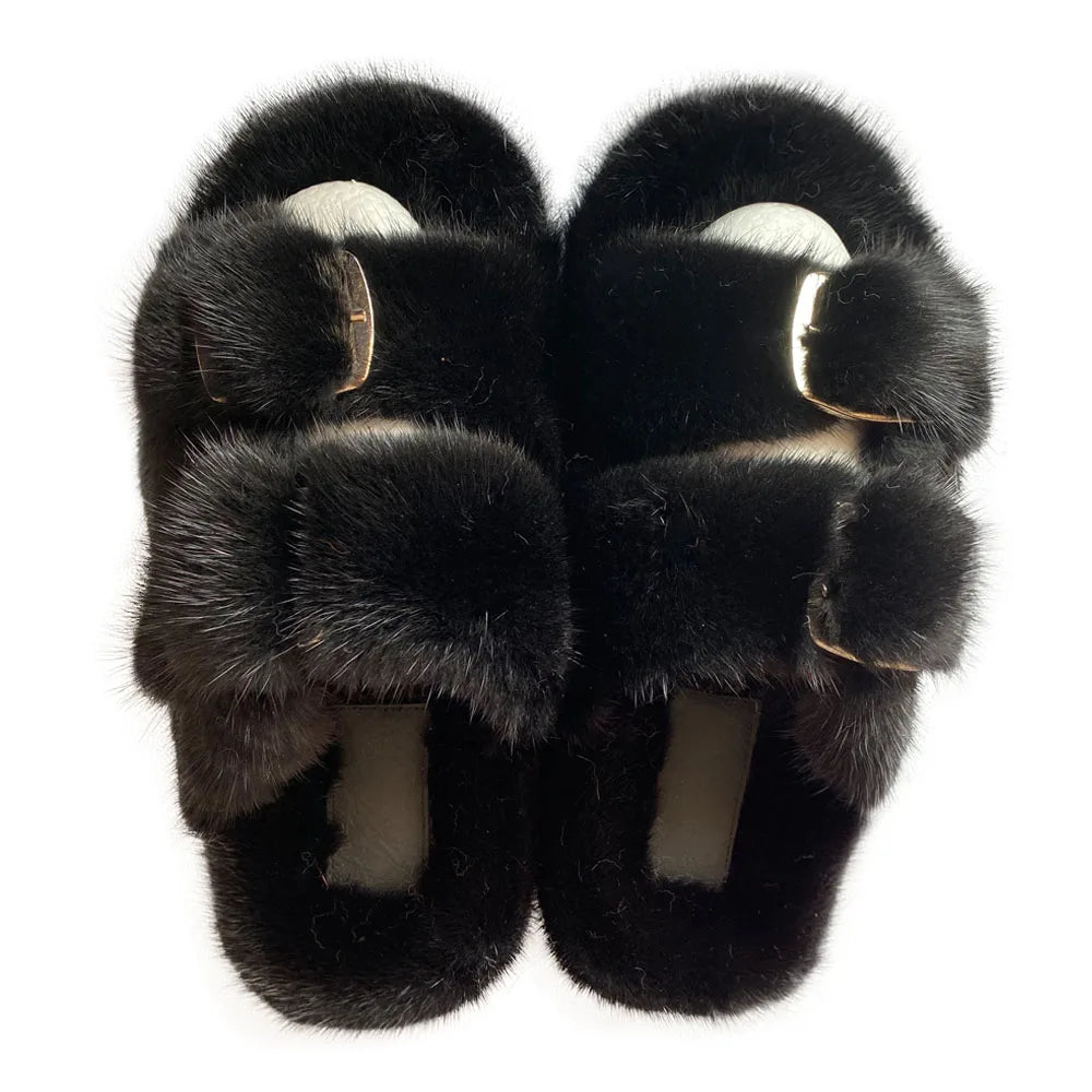 2024 New Women Fur Slippers Shoes Women Warm Winter Natural Fur Shoes For Women Slippers Casual Plush Comfortable Mink Slippers