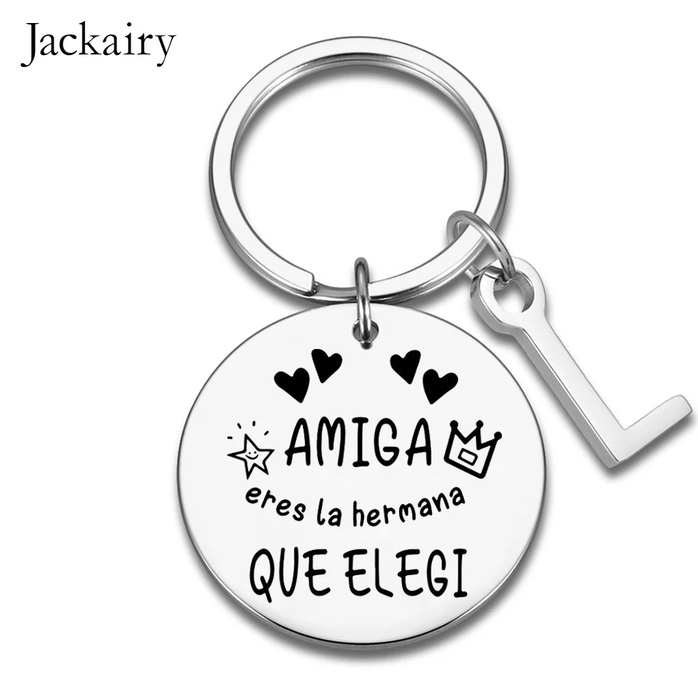 Spanish AMIGA Keychain Friendship Gift for Sister BFF Amiga Eres La Hermana Que Elegi Charms Keyring Birthday Christmas Gifts