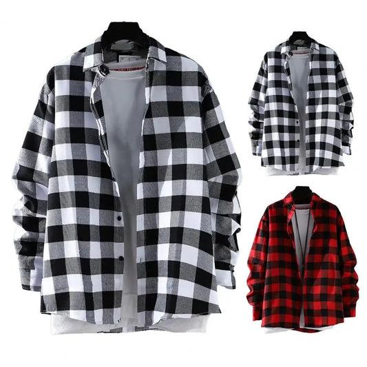 Plaid Shirt Men's Long Sleeve Korean Thin Buttons Men Autumn Mens Spring Casual Shirt Thin Coat Oversize Loose Shirt Cardigan