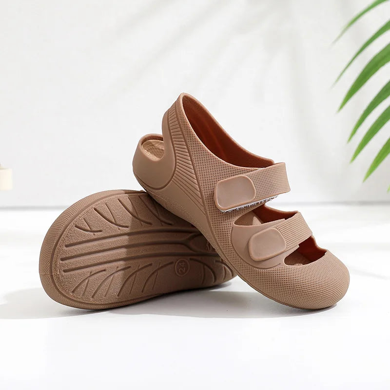 Children Sandals Hollow Out Closed Toe Beach Shoes Breathable Candy Color Roman Sandals for Boys Girls Soft Non-slip Kids Shoes