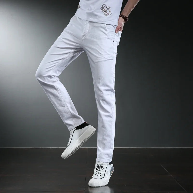 7 Styles 2022 New Men's White Slim Jeans Advanced Stretch Skinny Jeans Embroidery Decoration Denim Trousers Male Brand Clothes