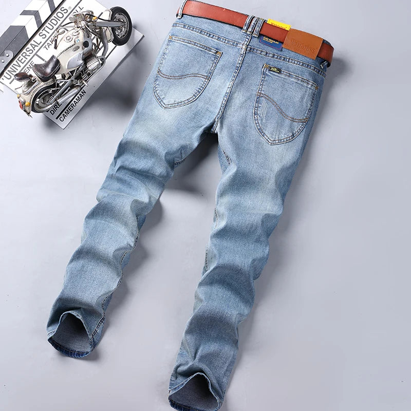 2024 Spring Autumn Men's Stretch Straight Fit Jeans Men's Denim Pants Brand New Style Trousers Mens Wear