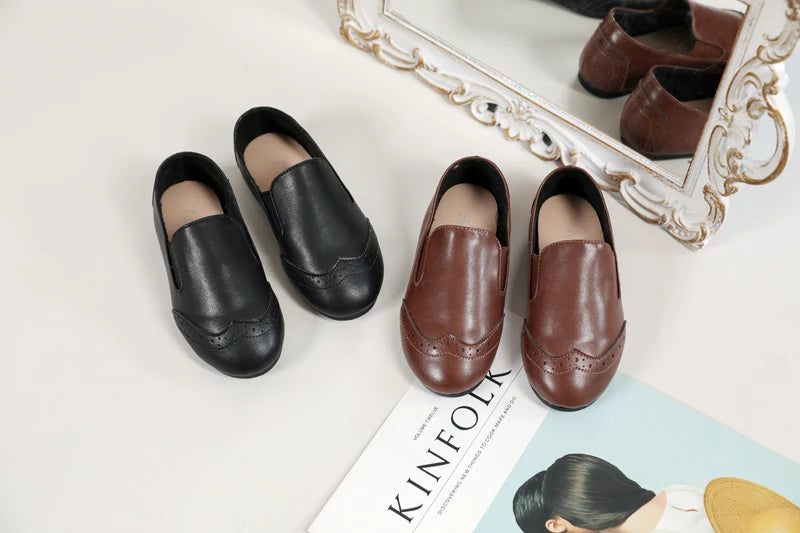 AS New Kids Shoes Children Leather Shoes Baby Girls Shoes Toddler Fashion Brown Flats Boys Moccasin Slip On Loafers Mary Jane