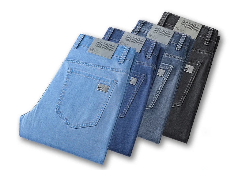 4 Colors New Lyocell Jeans Men's Clothing Thin Stretch Straight Business Casual Denim Pants Loose Cotton Trousers Male