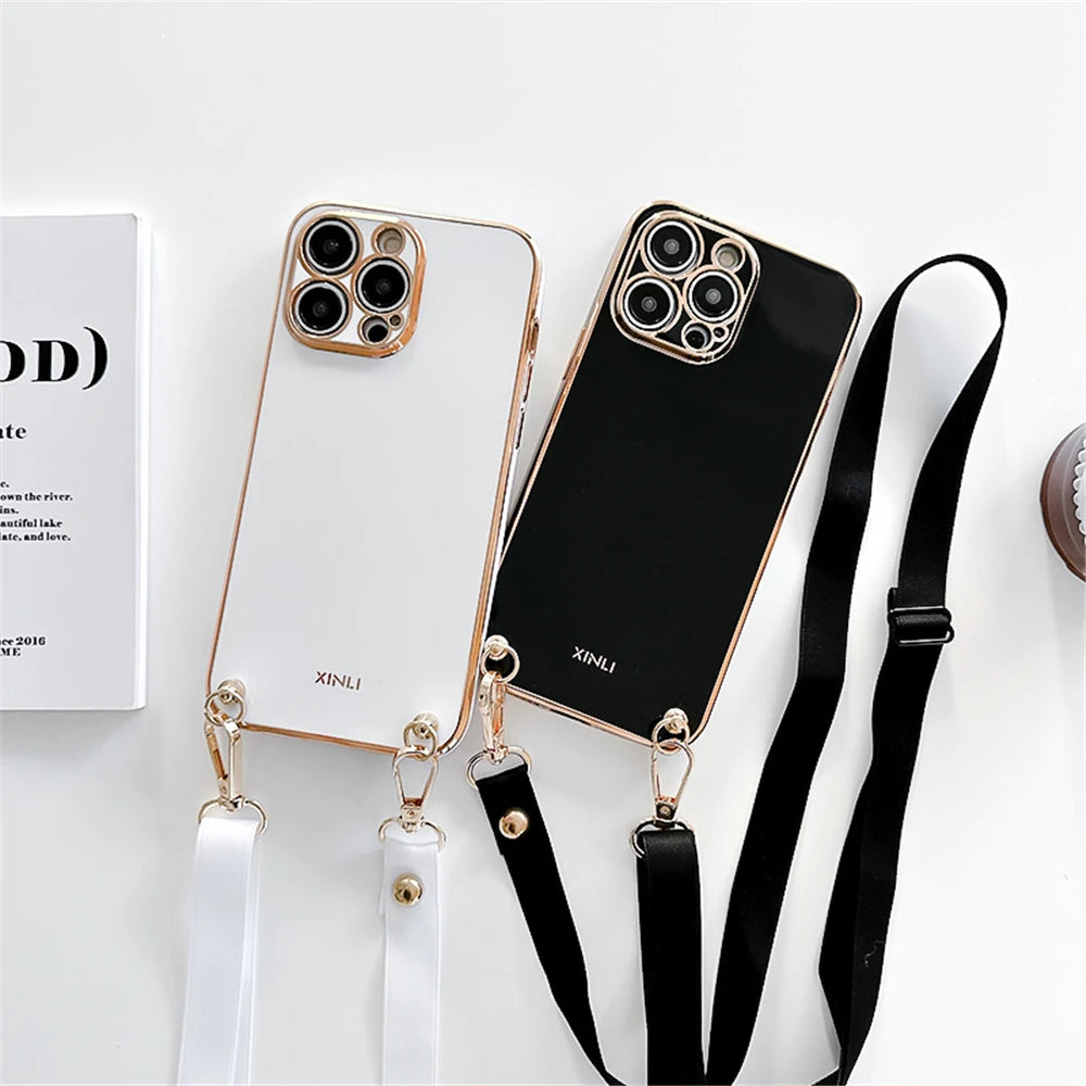 Crossbody Lanyard Plating Phone Case for Xiaomi Redmi 12 4G 12C 10C 10 10A 9C 9A 9T 9 8 8A A1 Plus Soft Silicon Strap Back Cover