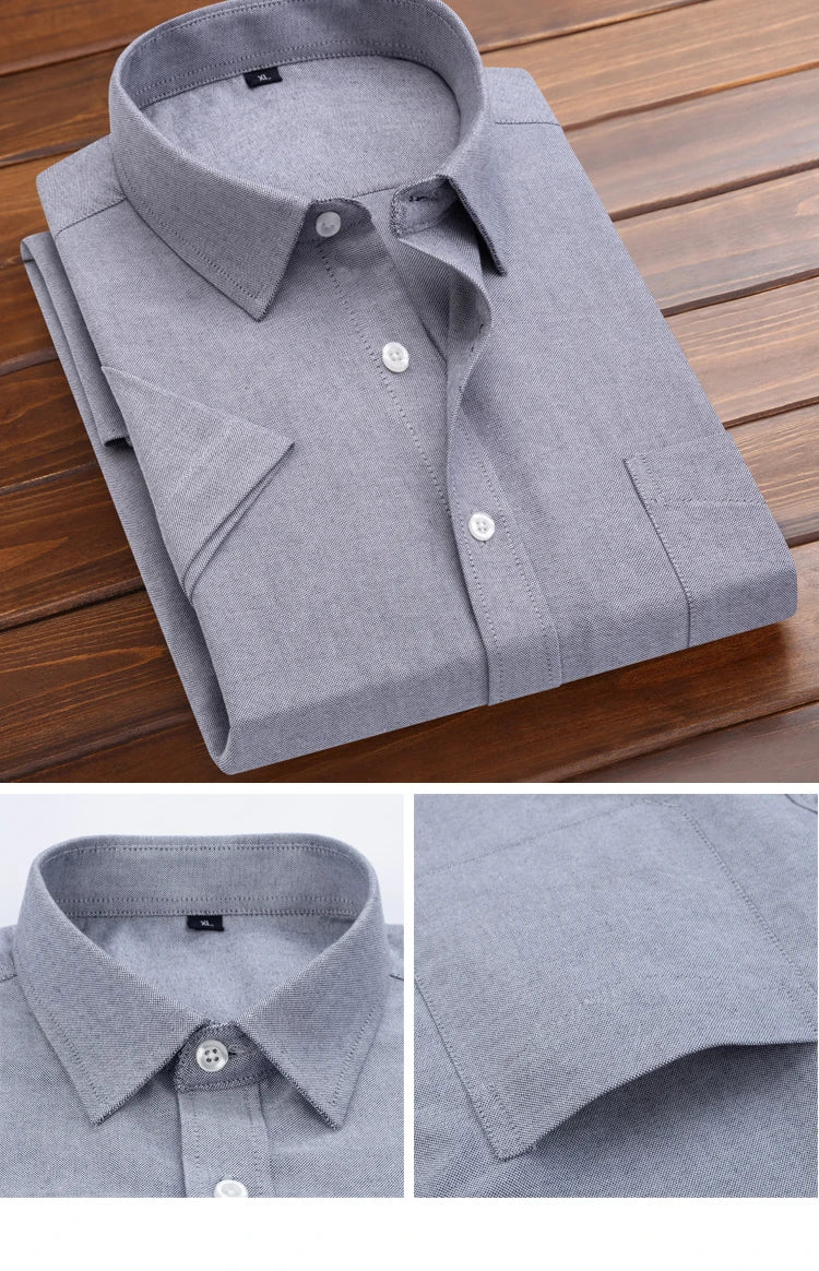 Plus Size 5XL-M Men's Short Sleeve Shirt Summer High-Quality Cotton Business Lapel Shirt New Casual Non Ironing Slim Solid Color