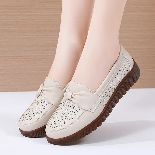 Spring /autumn Women Shoes Genuine Leather Breathable Loafers Flat Shoes Ladies Casual Shoes Plus Size 36-43 Mother Shoes