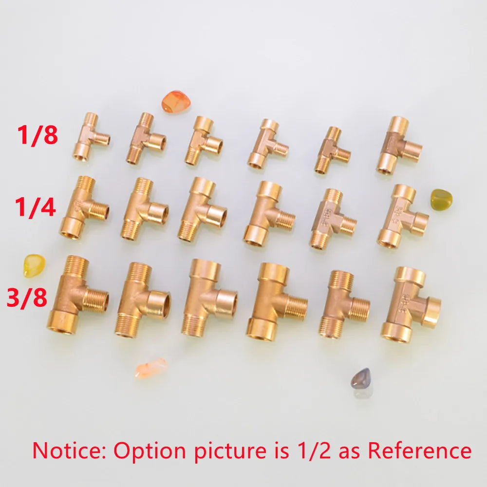 Pneumatic Plumbing Brass Pipe Fitting Male/Female Thread 1/8" 1/4" 3/8" 1/2" BSP Tee Type Copper Fittings Water Oil Gas Adapter