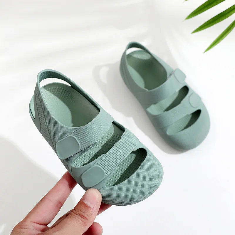 Children Sandals Hollow Out Closed Toe Beach Shoes Breathable Candy Color Roman Sandals for Boys Girls Soft Non-slip Kids Shoes