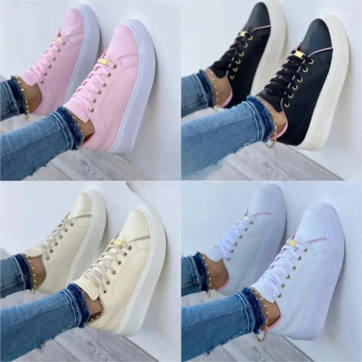 Women Sneakers Fashion Lace-Up Round Head Platform Sport Shoes Spring Autumn Female Walking Flats Ladies Casual Vulcanized Shoes