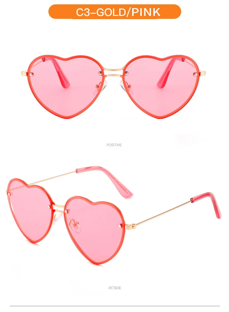 Heart Shaped Sunglasses Metal Women Brand Designer Fashion Rimless LOVE Clear Ocean Lenses Sun Glasses Oculos UV400