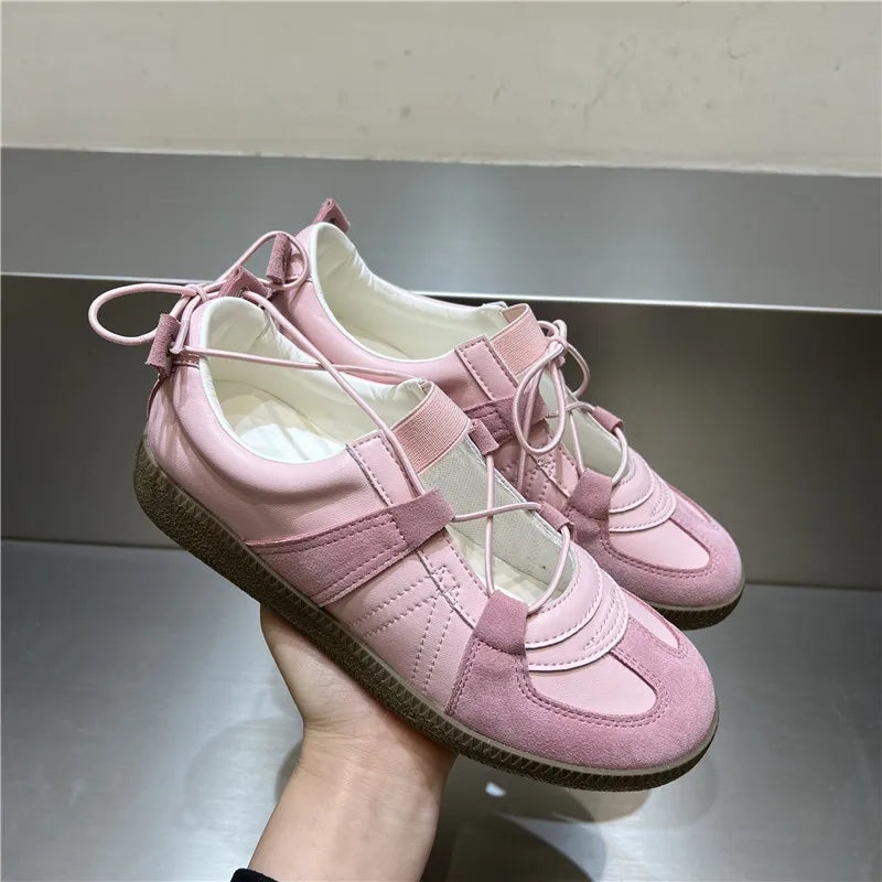 2024 Women Spring Summer New Soft Leather Korea Y2k Designer Casual Ballet Sports Athletic Training Flat Sneakers Female Shoes