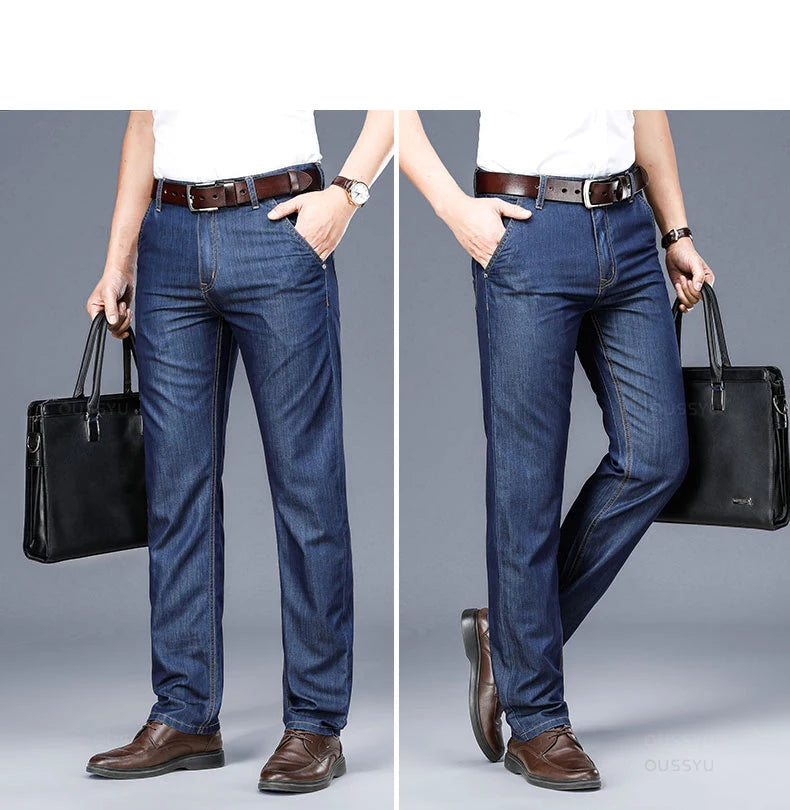 High Quality Brand Clothing Soft Modal Fabric Men's Jeans Classic Business Straight Denim Pants Work Trousers Male Plus Size 40