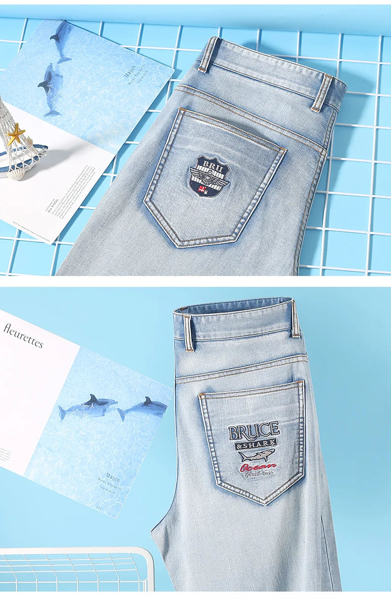 Bruce&Shark 2024 New Summer Men's Jeans Stretch Cotton Straight Leg Jeans for Men Casual Fashion Denim Jeans man pants  8517