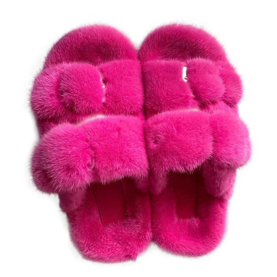 2024 New Women Fur Slippers Shoes Women Warm Winter Natural Fur Shoes For Women Slippers Casual Plush Comfortable Mink Slippers