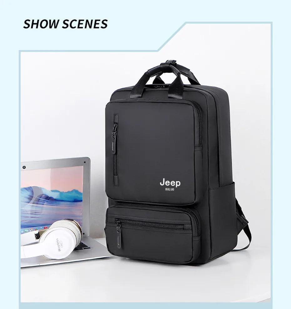 JEEP BULUO Trend Casual High Capacity Feature Backpack Computer New Men's Bag 15 inches Laptop Travel Nylon Bags For Man