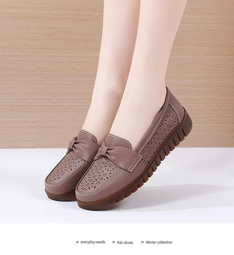 Spring /autumn Women Shoes Genuine Leather Breathable Loafers Flat Shoes Ladies Casual Shoes Plus Size 36-43 Mother Shoes