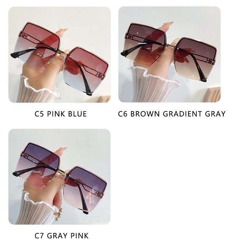 Classic Vintage Square Sunglasses Woman Gradient Mirror Frameless Sun Glasses Female Retro Fashion Rimless Oculos De Sol