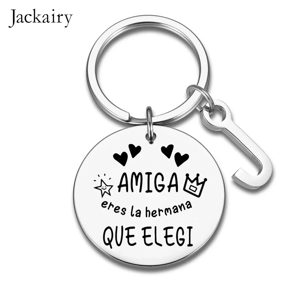 Spanish AMIGA Keychain Friendship Gift for Sister BFF Amiga Eres La Hermana Que Elegi Charms Keyring Birthday Christmas Gifts