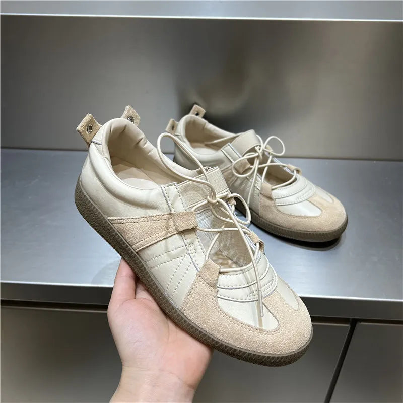 2024 Women Spring Summer New Soft Leather Korea Y2k Designer Casual Ballet Sports Athletic Training Flat Sneakers Female Shoes