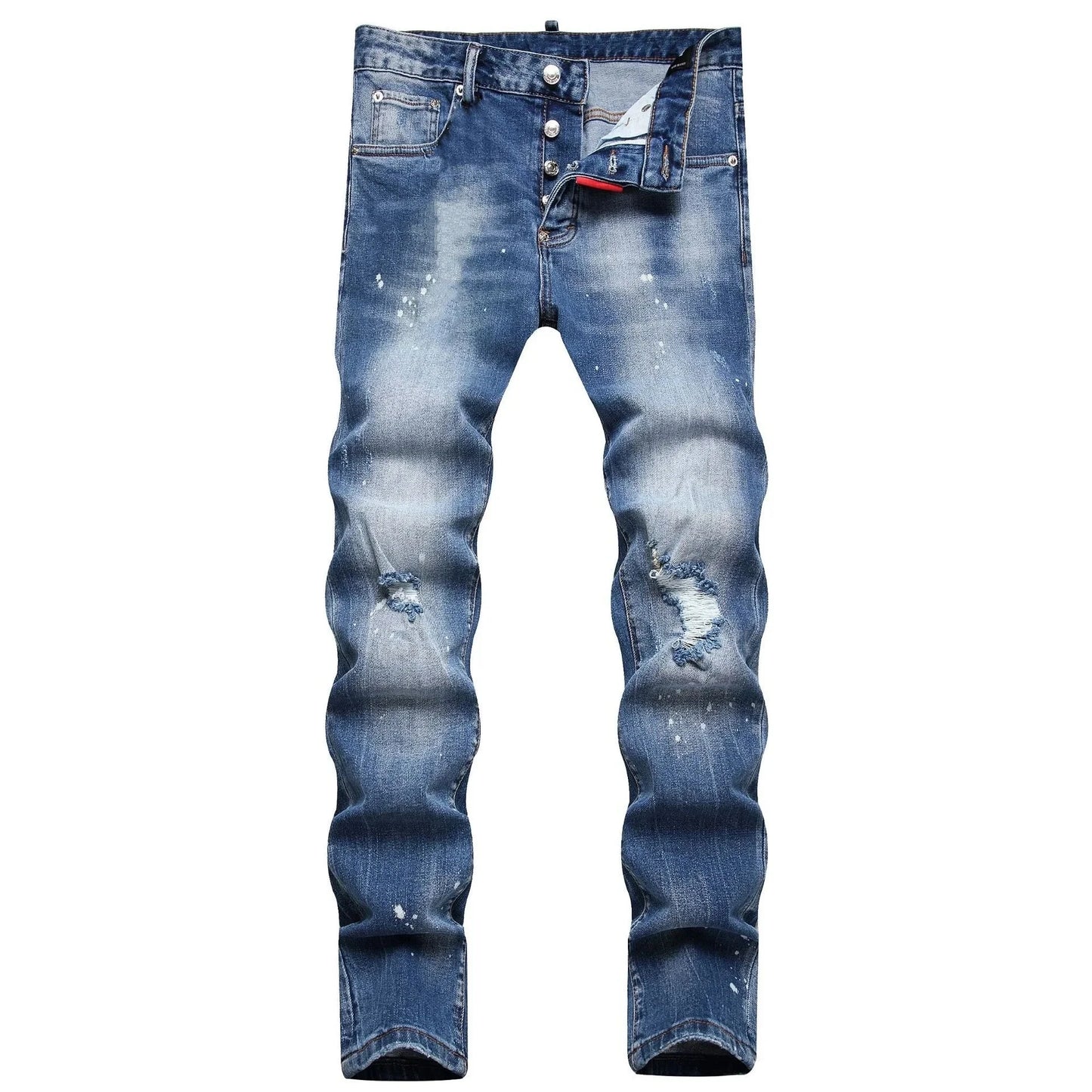 2024 Men Skinny Jeans Luxury Brand Light Blue Holes Long Trousers Quality Male Fashion Stretch Slim Pants Men's Ripped Jeans 54