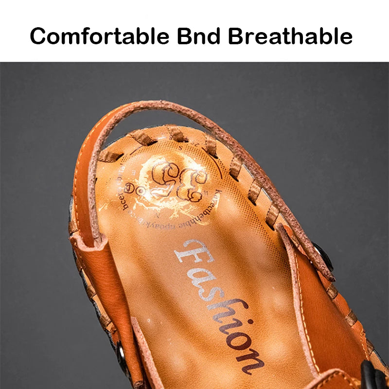 Summer Handmade Slippers for Men Soft Sole Casual Beach Sandals Sole Leather Shoes Tracing Dual purpose Large Size Men's shose