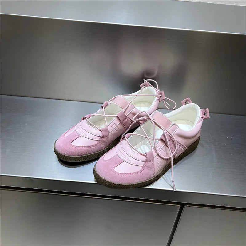 2024 Women Spring Summer New Soft Leather Korea Y2k Designer Casual Ballet Sports Athletic Training Flat Sneakers Female Shoes